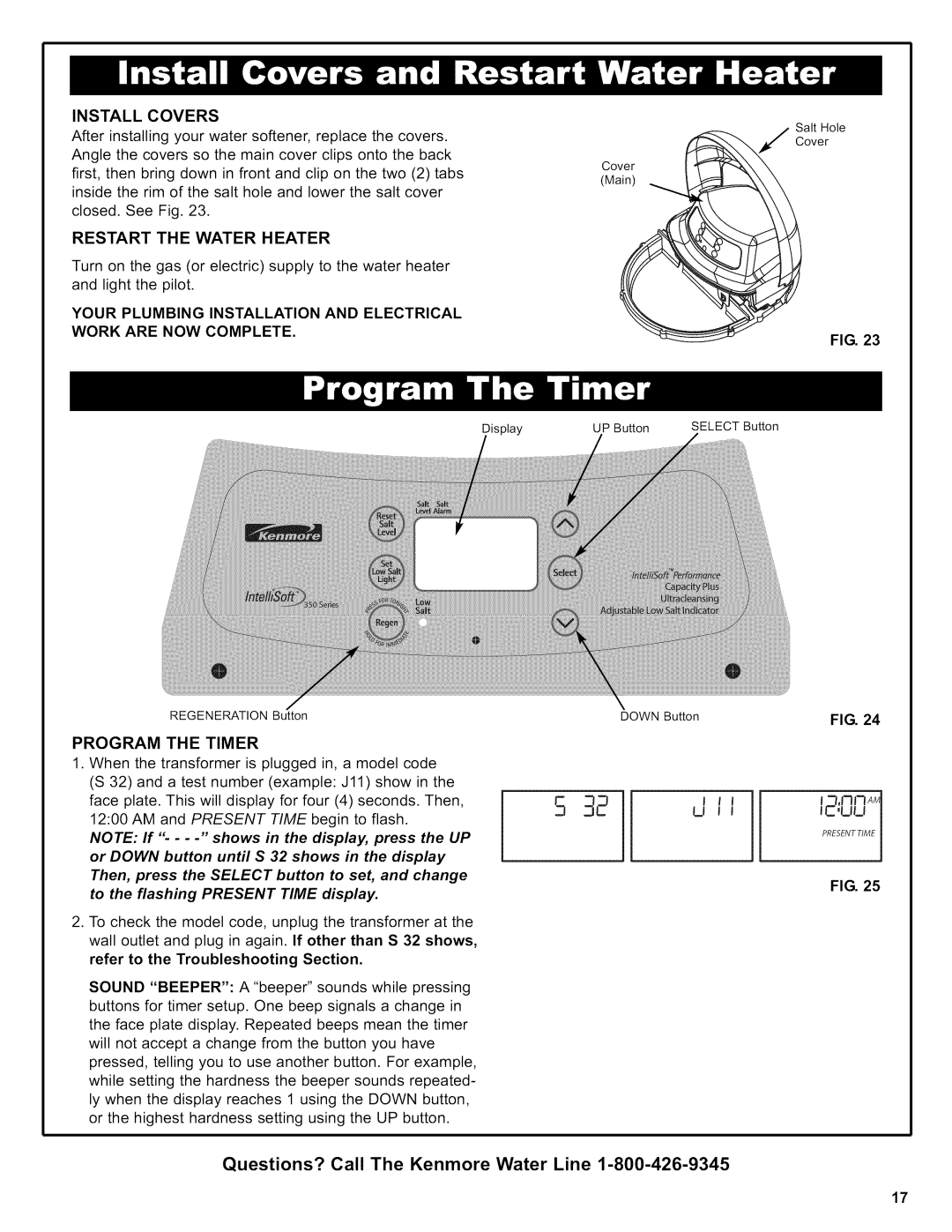 Kenmore 625.38356 owner manual Installcovers, Restart the Water Heater, Program the Timer, Ie,Uu 