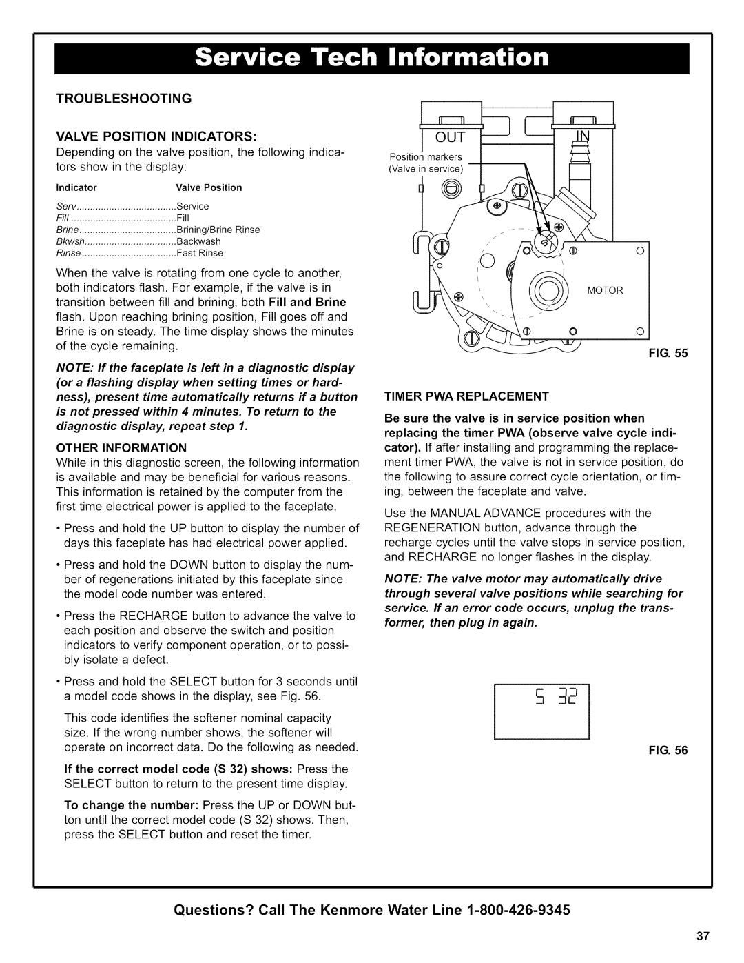 Kenmore 625.38356 owner manual Troubleshooting Valve Position Indicators, Other Information, Timer PWA Replacement 