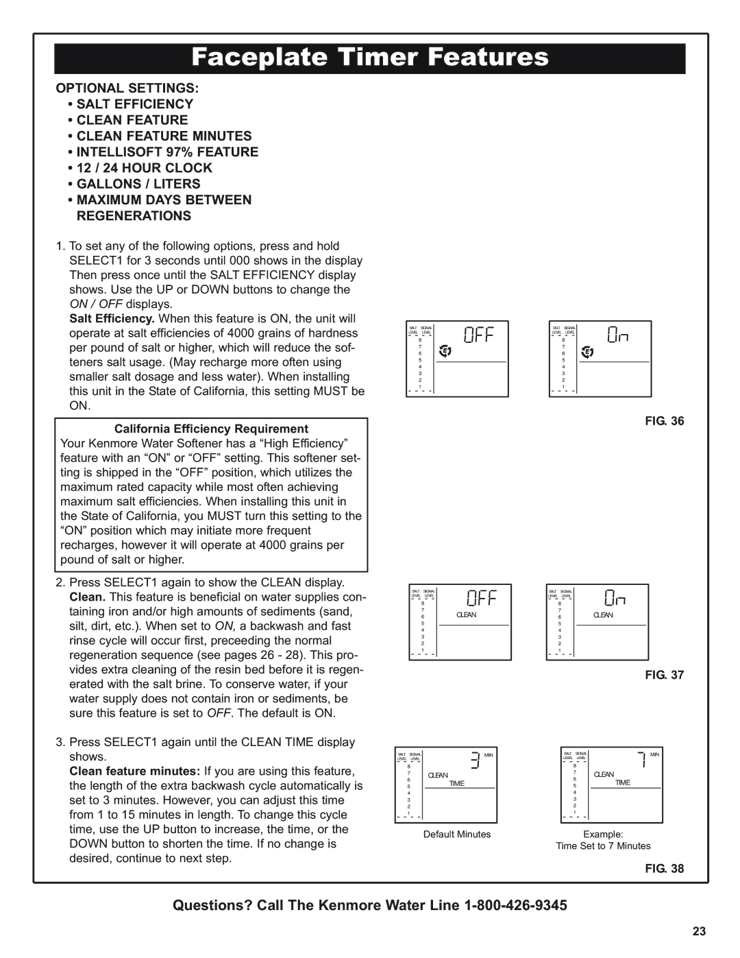 Kenmore 625.39376, 625.38376 warranty Gallons / Liters Maximum Days Between Regenerations 