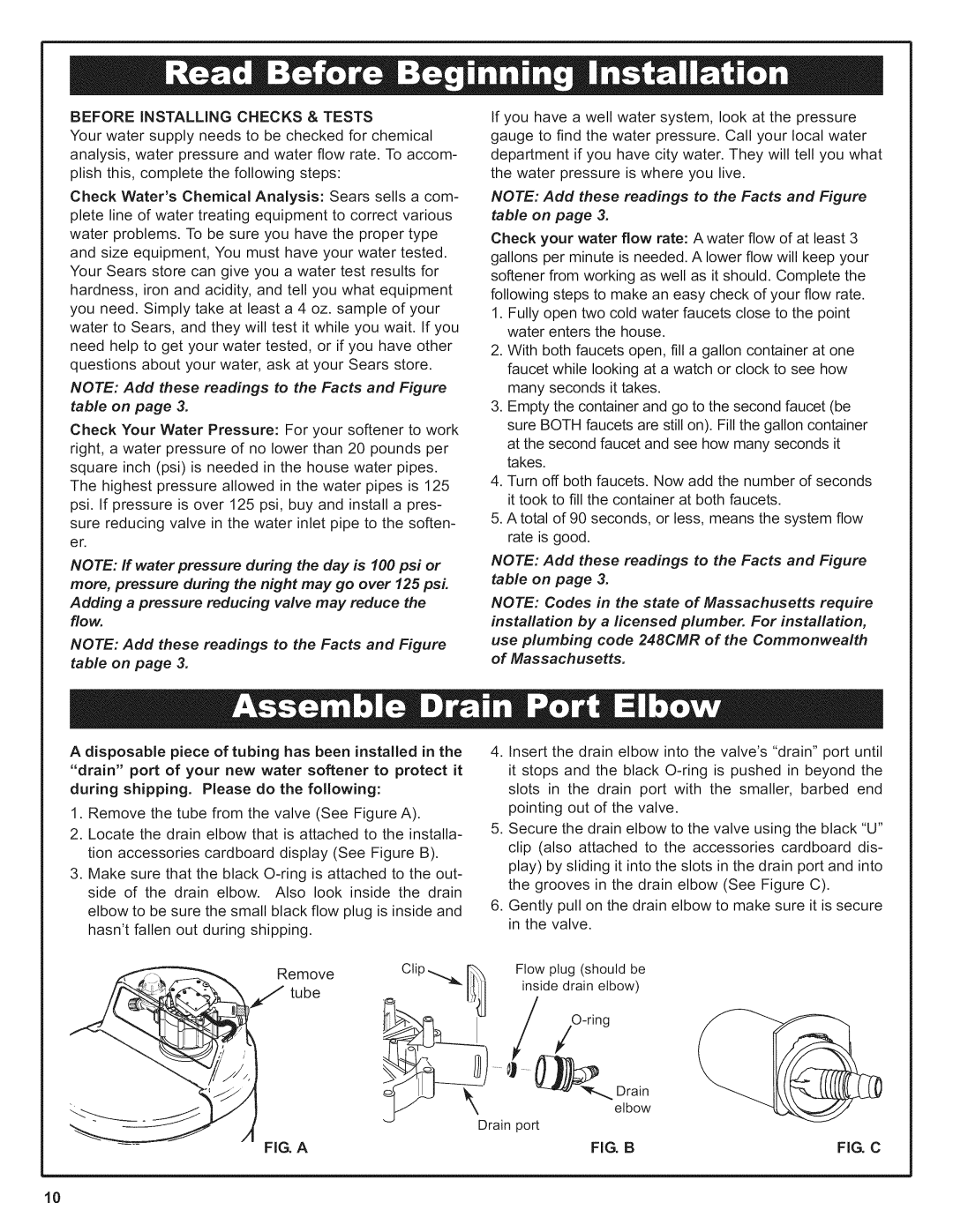 Kenmore 625.38376 owner manual Before iNSTALLiNG Checks & Tests, Drain port 