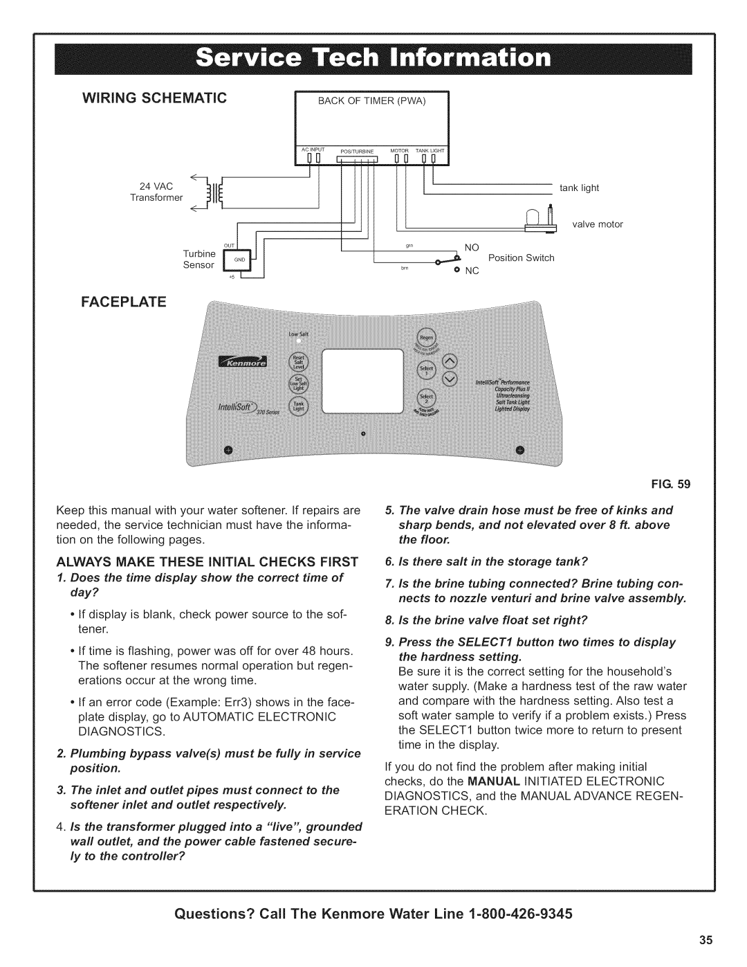 Kenmore 625.38376 owner manual Wiring Schematic, Faceplate, Always Make These Initial Checks First, Eration Check 