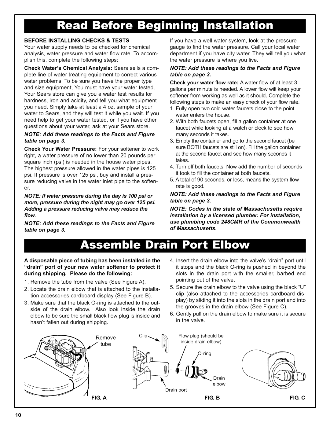 Kenmore 625.38376 owner manual Before Installing Checks & Tests, FIG. a 