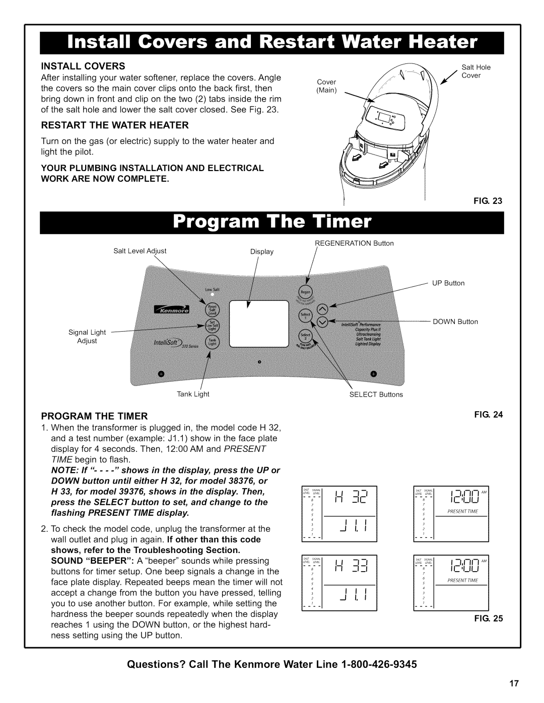 Kenmore 625.38376 owner manual Installcovers, Restart the Water Heater, Program the Timer, Ic ,Iiu 