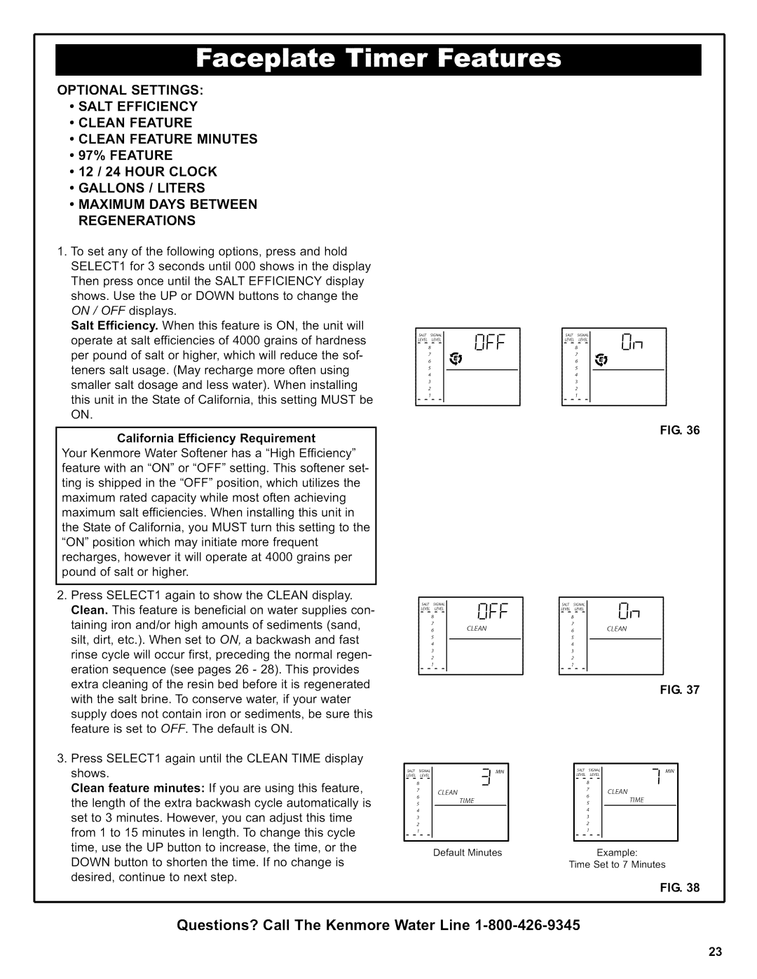 Kenmore 625.38376 Clean Feature Clean Feature Minutes 97% Feature, 12 / 24 Hour Clock, California Efficiency Requirement 