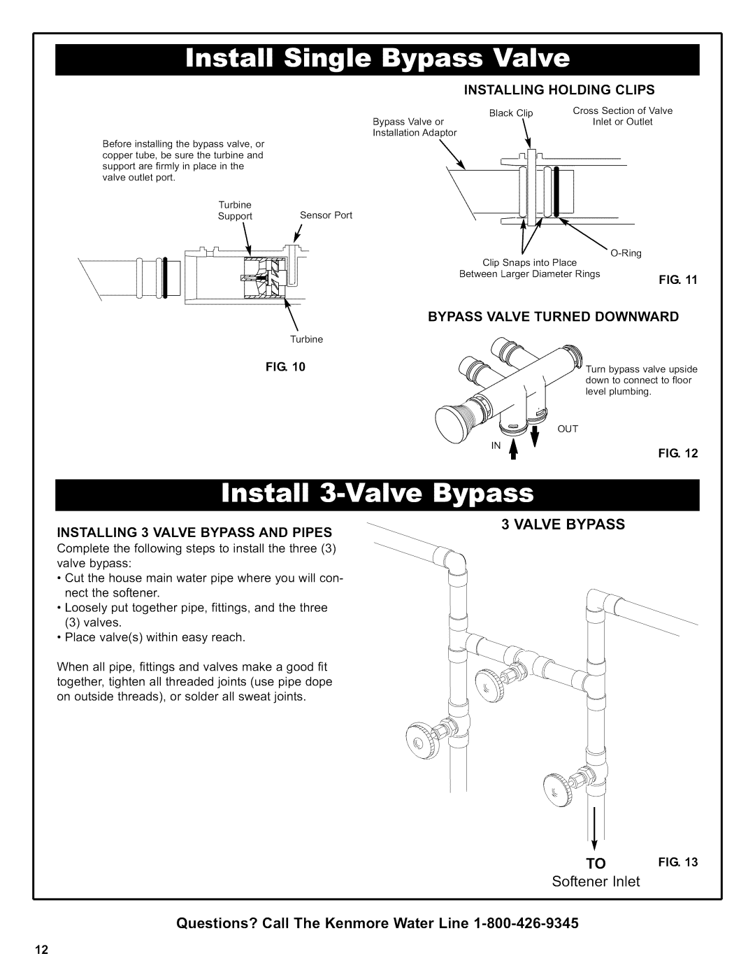 Kenmore 625.38376 owner manual Valve Bypass, Questions? Call The Kenmore Water Line, Installing, Holding, Clips 
