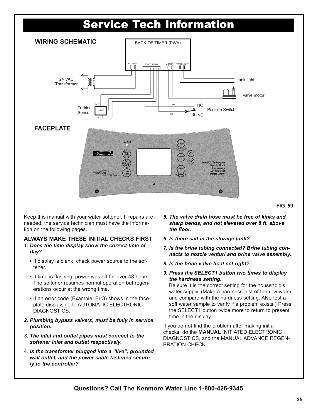 Kenmore 625.38376 owner manual Faceplate, Questions? Call The Kenmore Water Line, Wiring Schematic 
