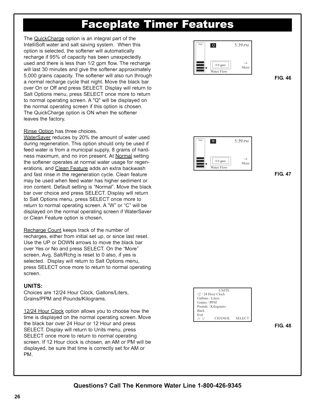 Kenmore 625.38426 owner manual Units 