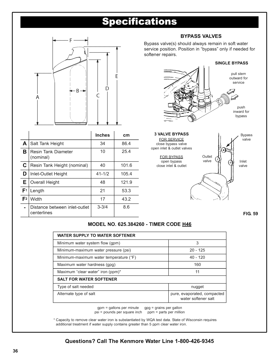 Kenmore 625.38426 owner manual Bypass Valves, Timer Code H46 