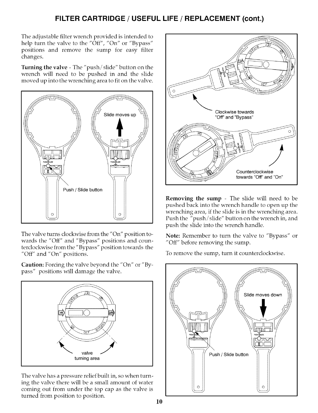 Kenmore 625.3844 owner manual Clockwise towards Off and Bypass Push / Slide button 