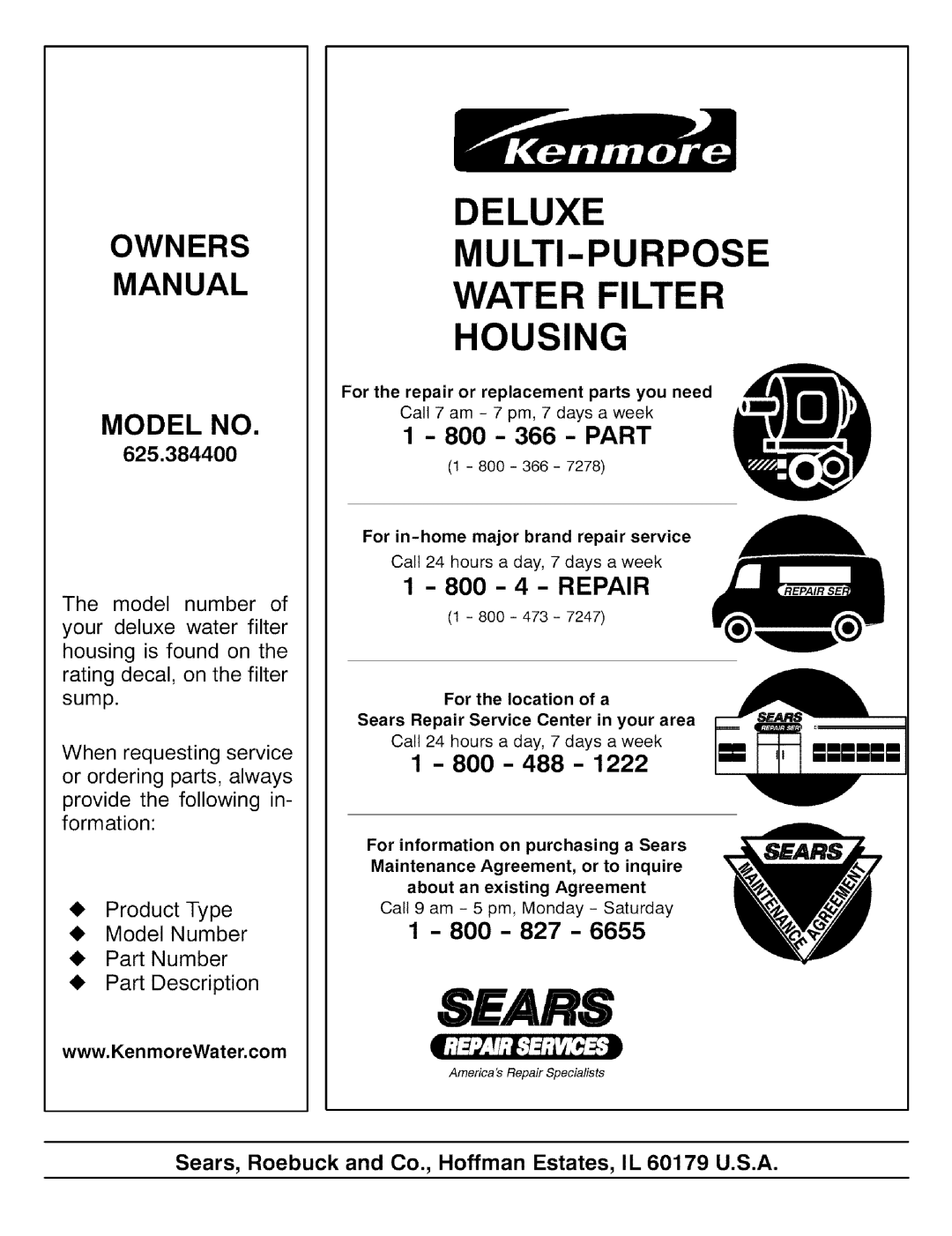 Kenmore 625.3844 owner manual Sears 