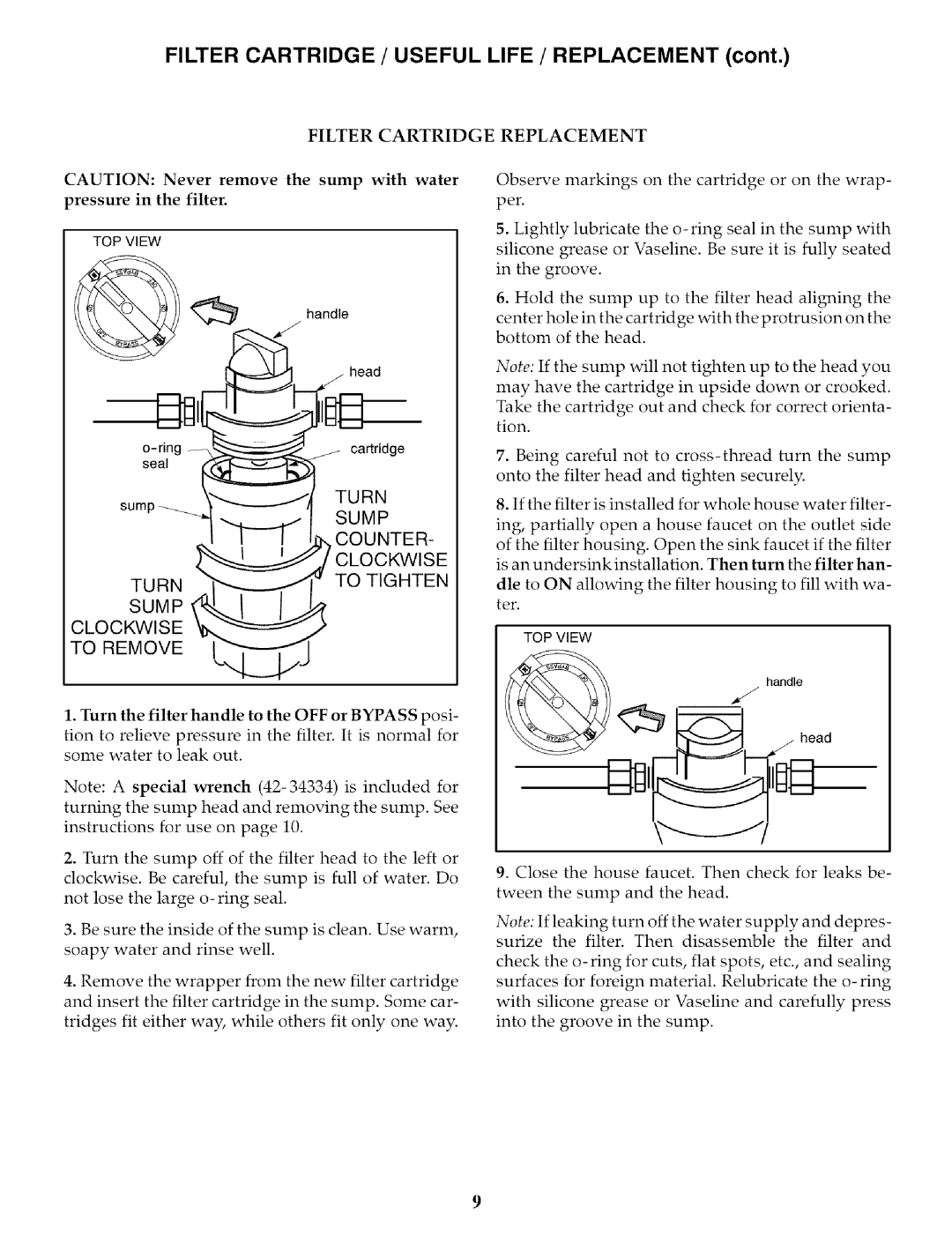 Kenmore 625.3844 owner manual Filter Cartridge Replacement 