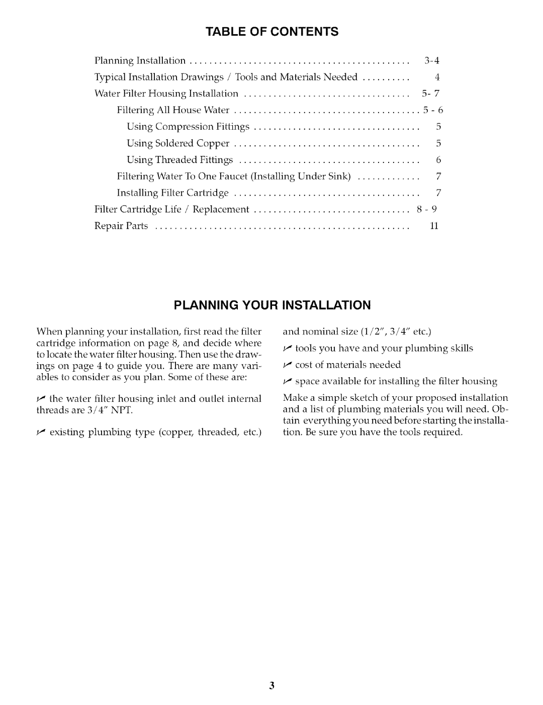 Kenmore 625.3844 owner manual Planning, Your, Installation, Table Of Contents 