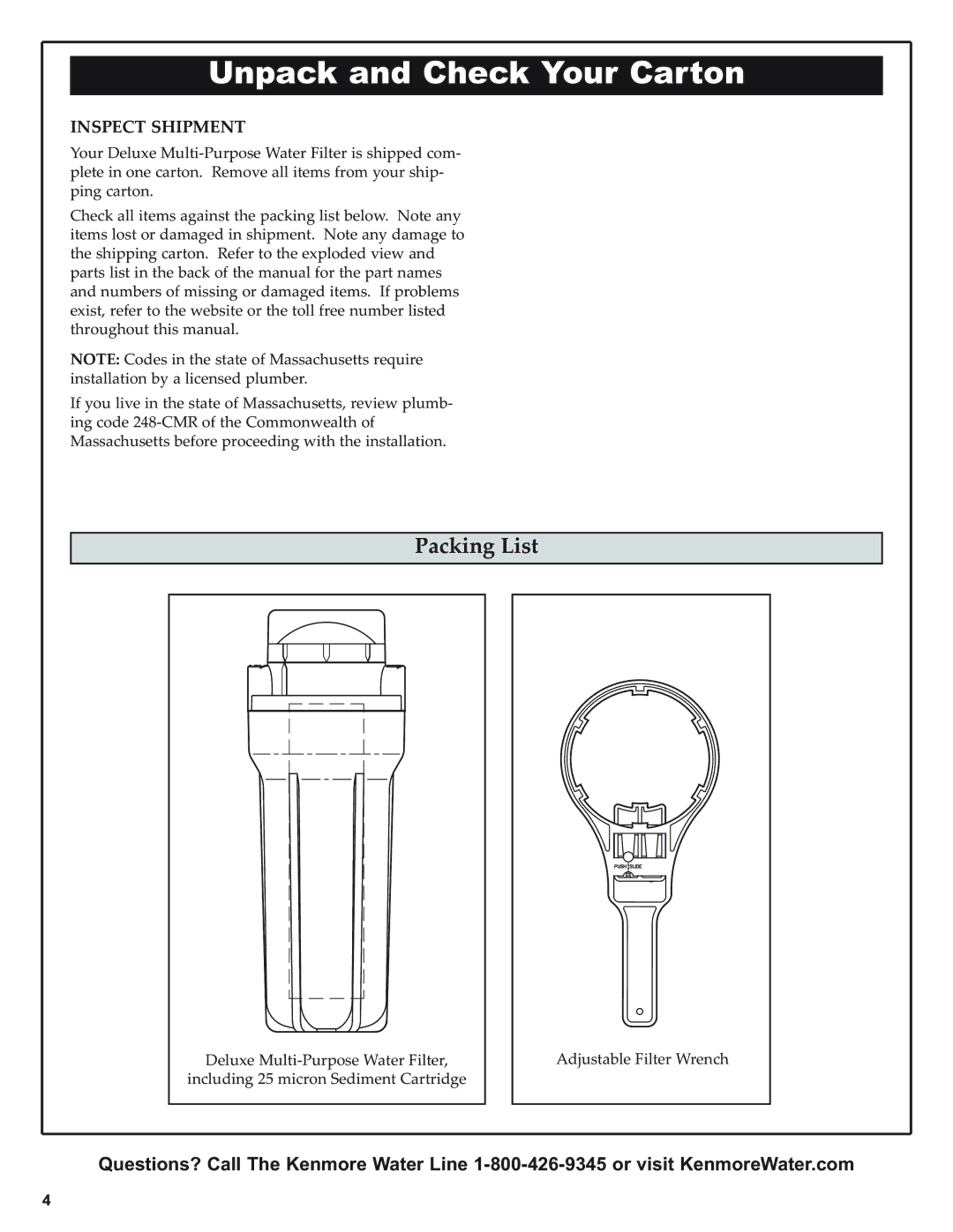 Kenmore 625.38445 owner manual Unpack and Check Your Carton, Inspect Shipment 