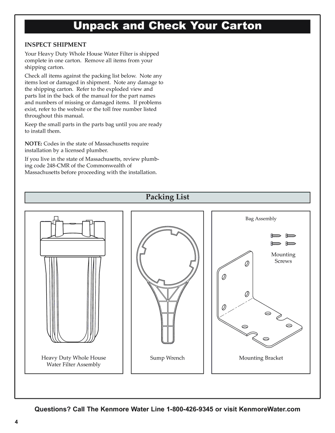 Kenmore 625.38448 owner manual Unpack and Check Your Carton, Inspect Shipment 