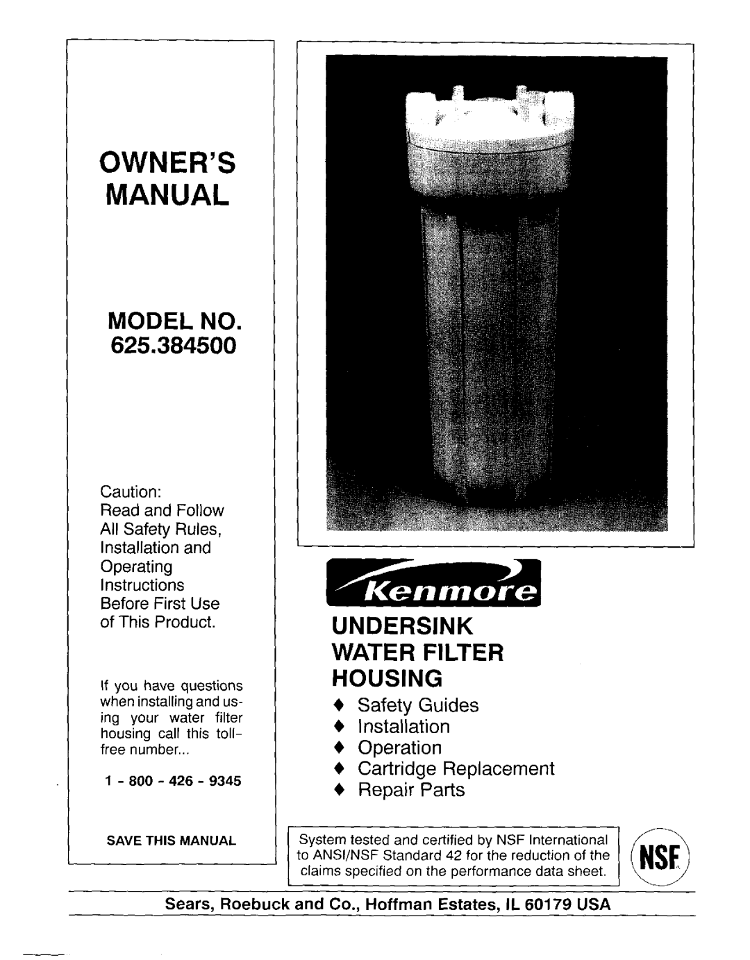 Kenmore 625.3845 owner manual Manual 