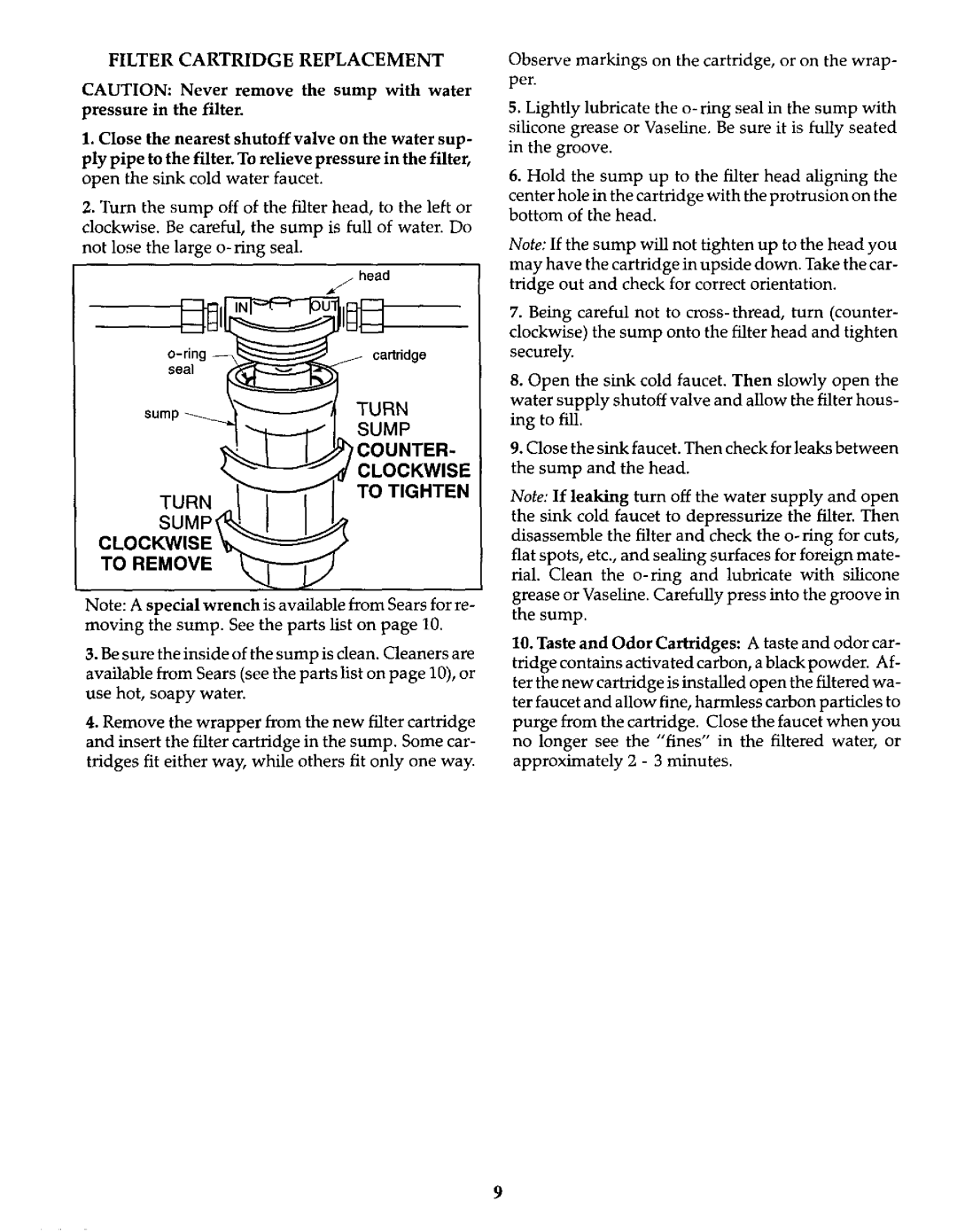 Kenmore 625.3845 owner manual Filter Cartridge Replacement, Taste and Odor Cartridges a taste and odor car 