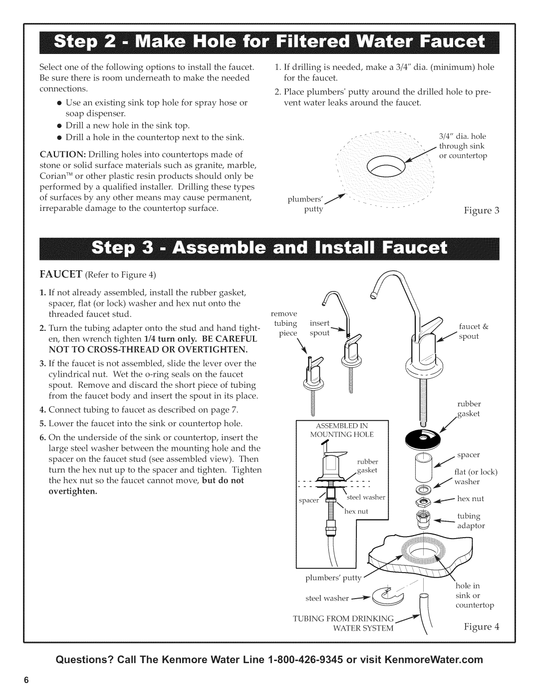 Kenmore 625.38454 owner manual Not to CROSS-THREAD or Overtighten 