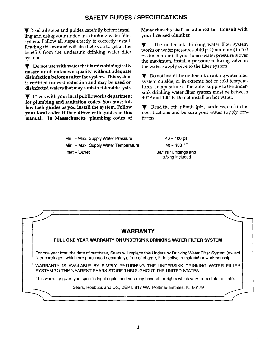 Kenmore 625.384600 owner manual Safety Guides / Specifications, Warranty 