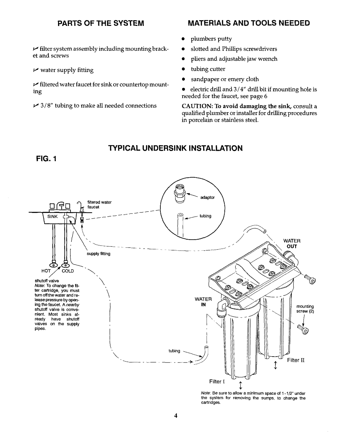 Kenmore 625.384600 owner manual Parts of the System, Materials and Tools Needed, Typical Undersink Installation 