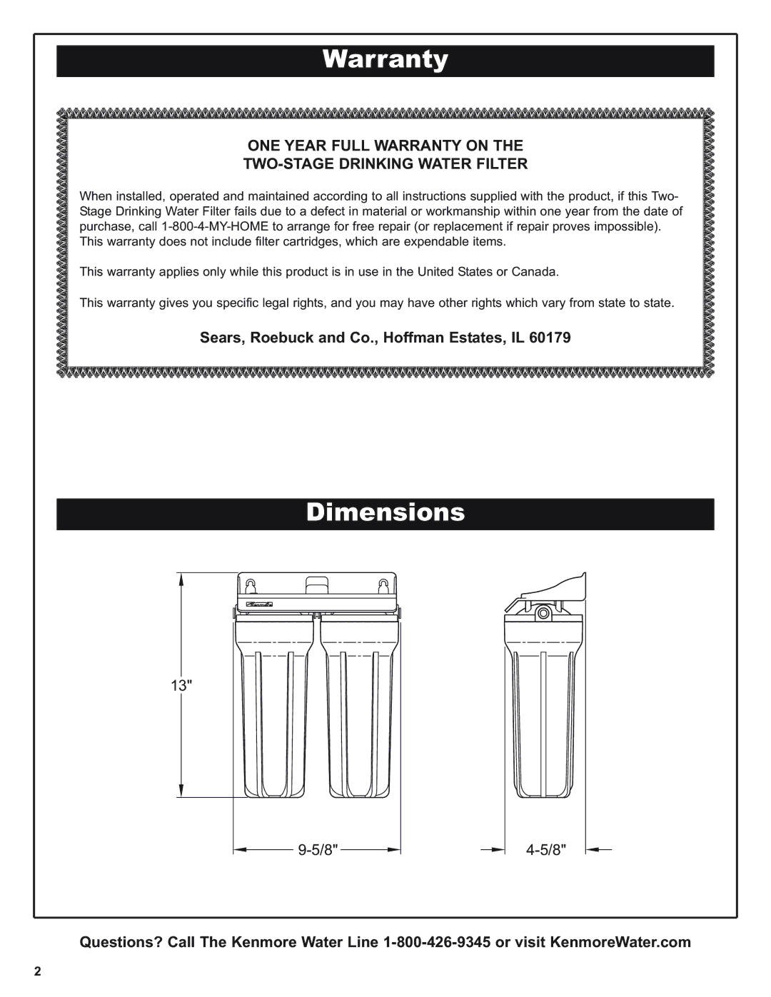 Kenmore 625.38461 warranty Warranty, Dimensions 