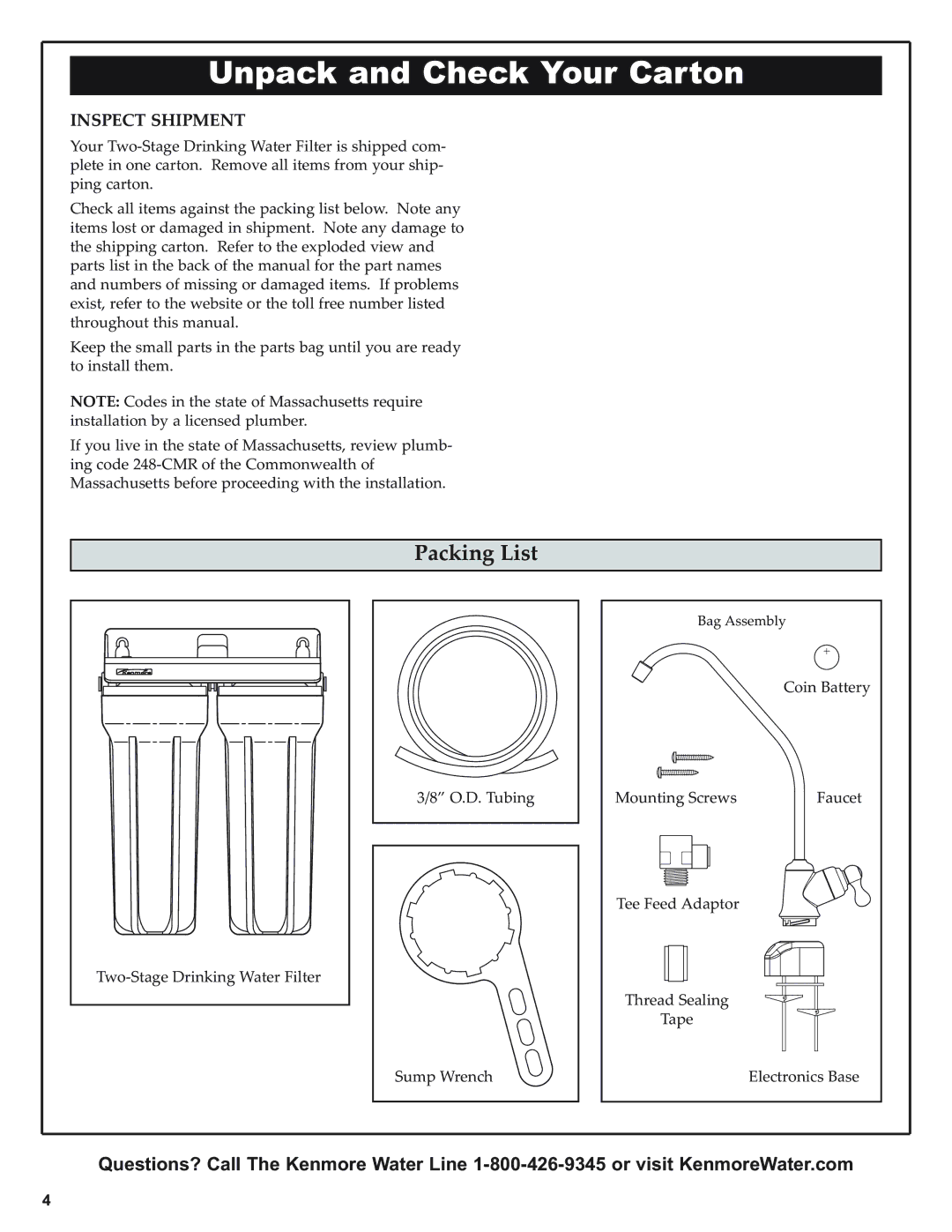 Kenmore 625.38461 warranty Unpack and Check Your Carton, Inspect Shipment 