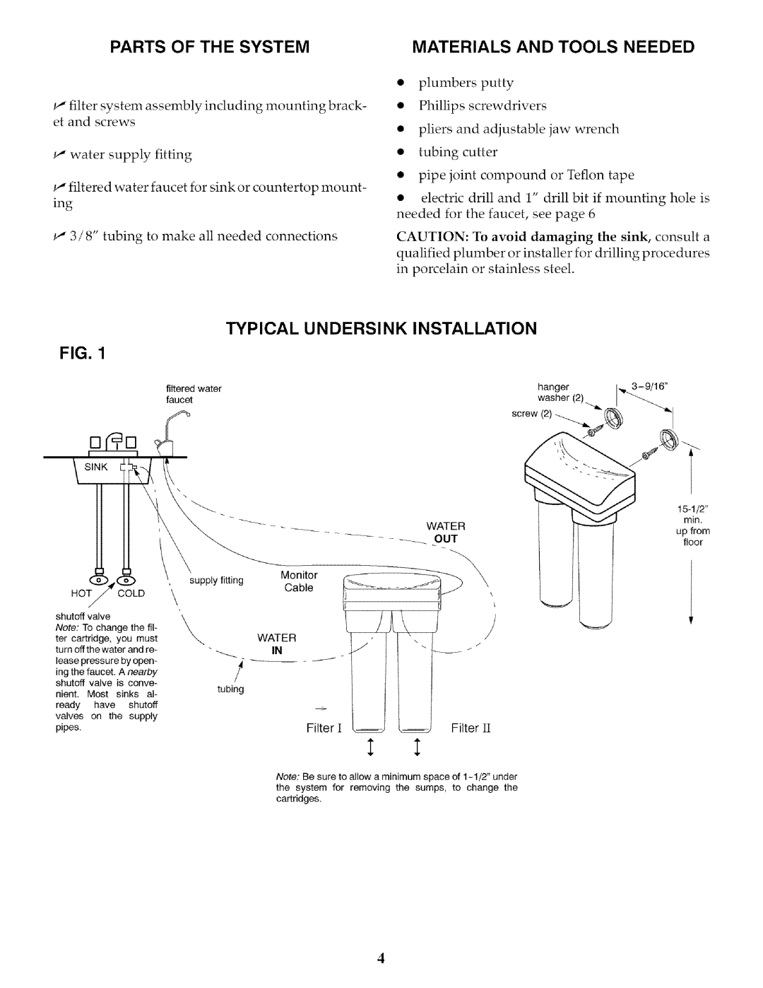 Kenmore 625.384650 owner manual Typical Undersink Installation, Parts of the System, Materials and Tools Needed 