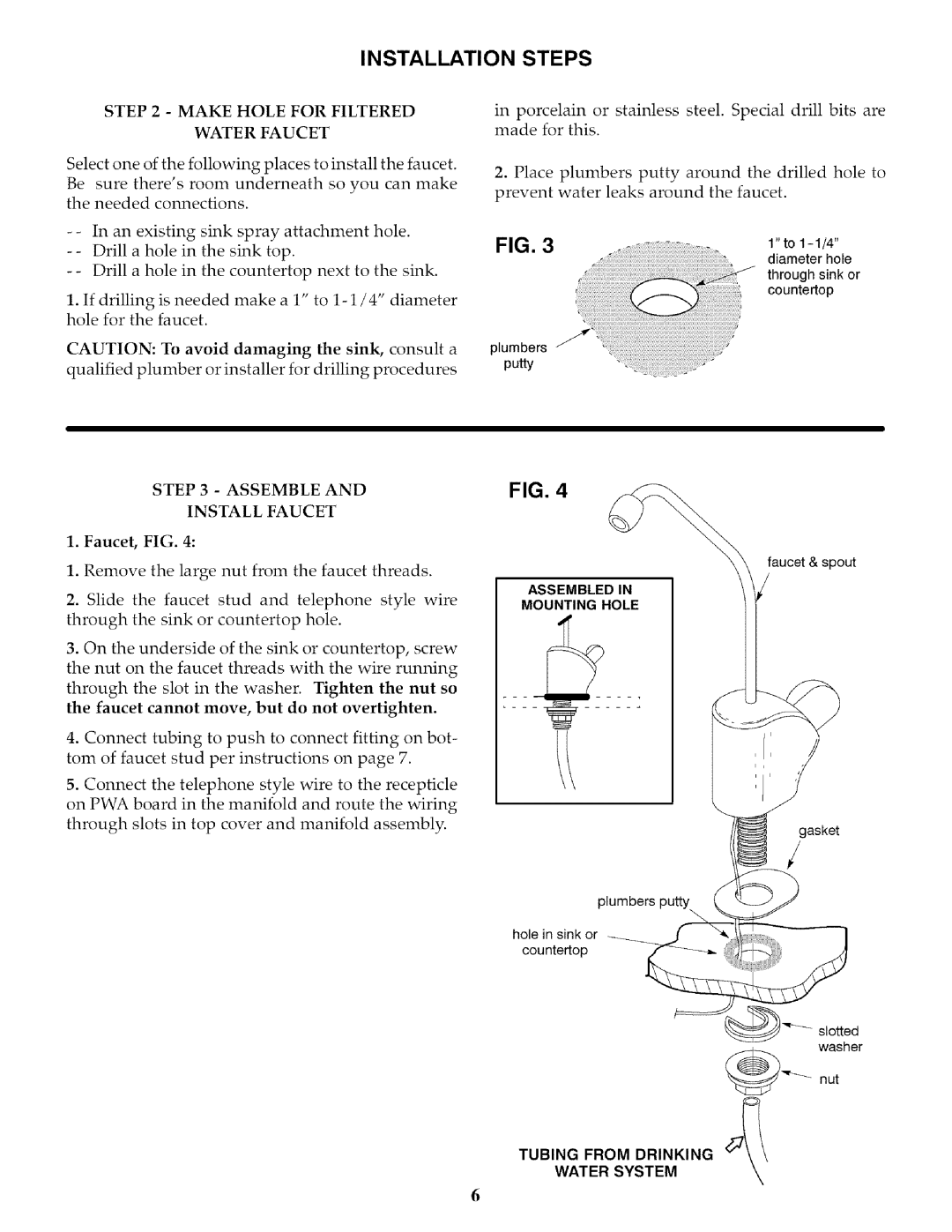 Kenmore 625.384650 owner manual Make Hole for Filtered Water Faucet, Assemble Install Faucet, Faucet, FIG 