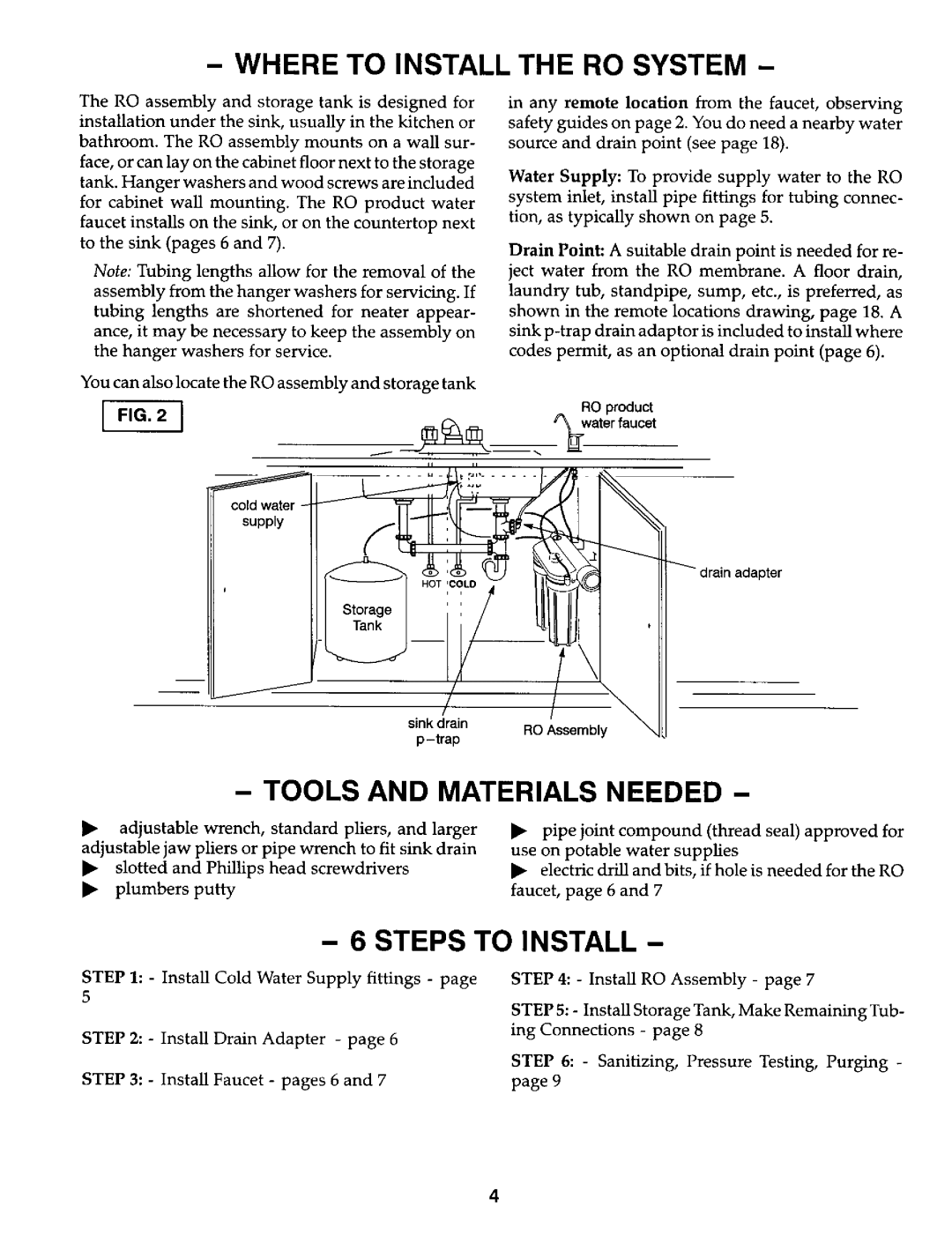 Kenmore 625.3847 owner manual Where to Install the RO System, Tools and Materials Needed, Steps to Install 