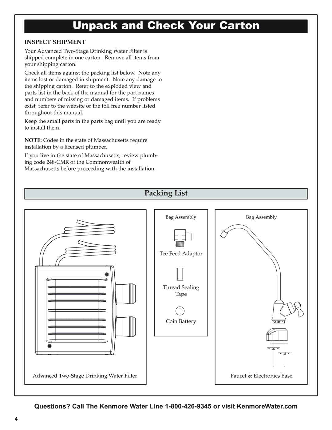 Kenmore 625.38501 manual Unpack and Check Your Carton, Inspect Shipment 