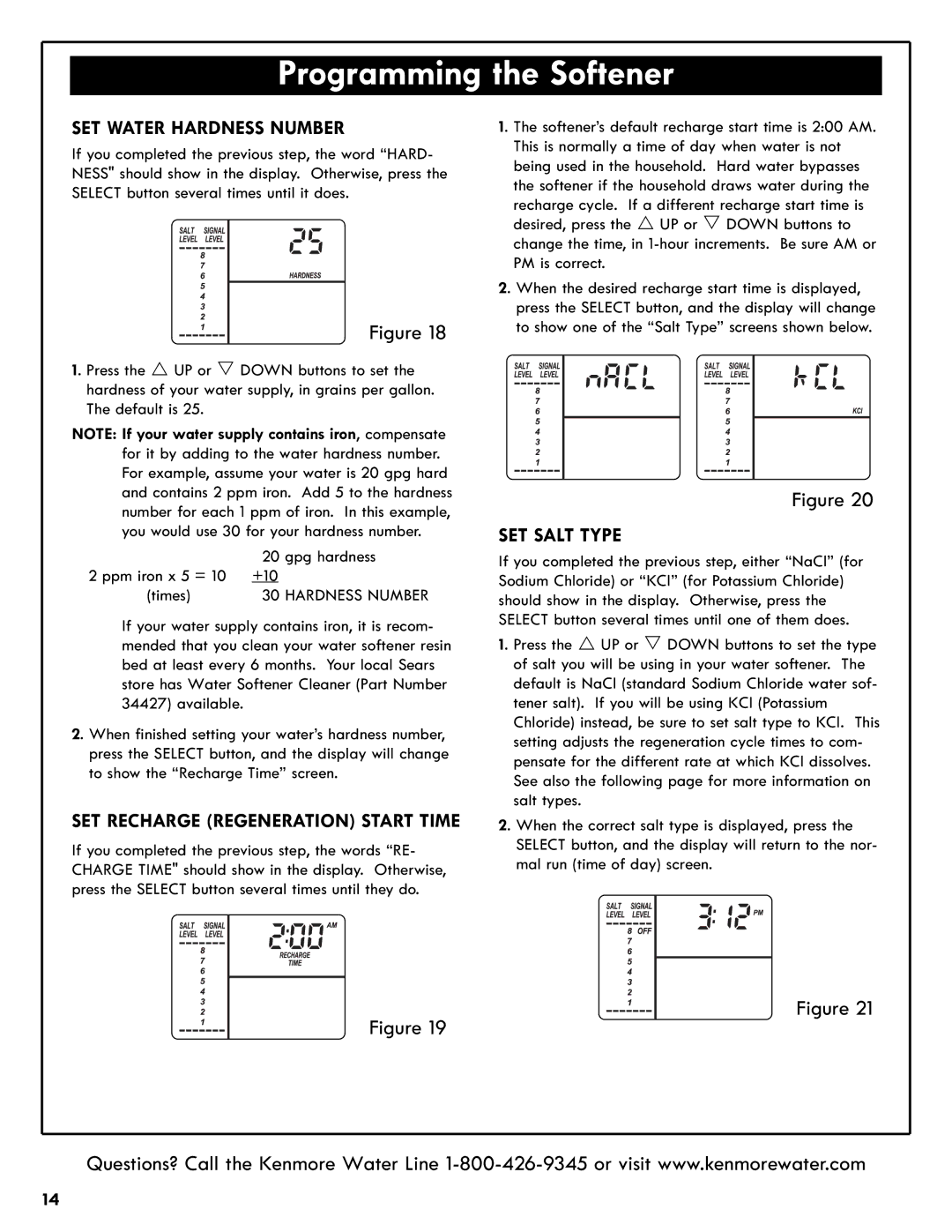 Kenmore 625.385200 manual SET Water Hardness Number, SET Salt Type 