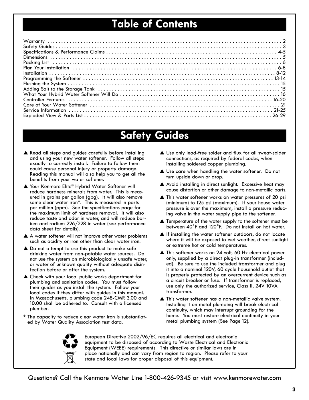 Kenmore 625.385200 manual Table of Contents, Safety Guides 