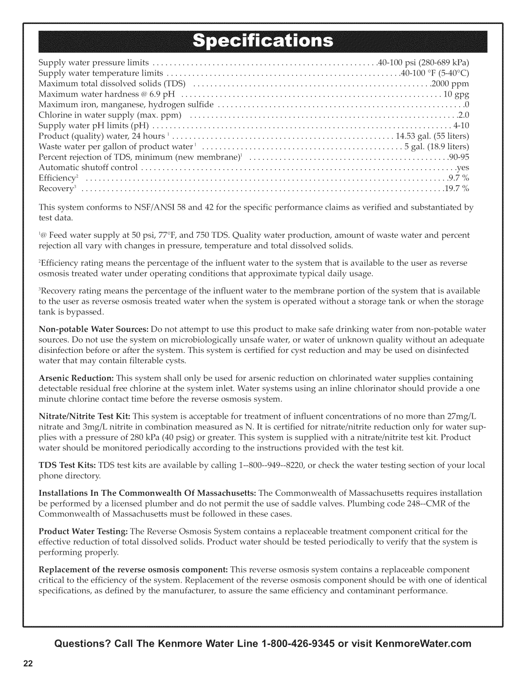 Kenmore 625.38556 owner manual Tds 