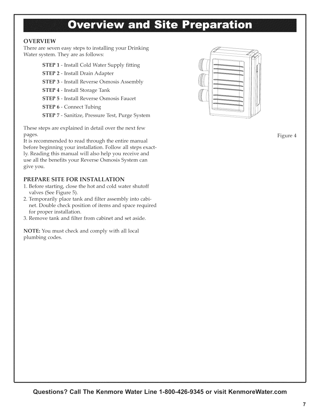 Kenmore 625.38556 owner manual Overview, Prepare Site for Installation 