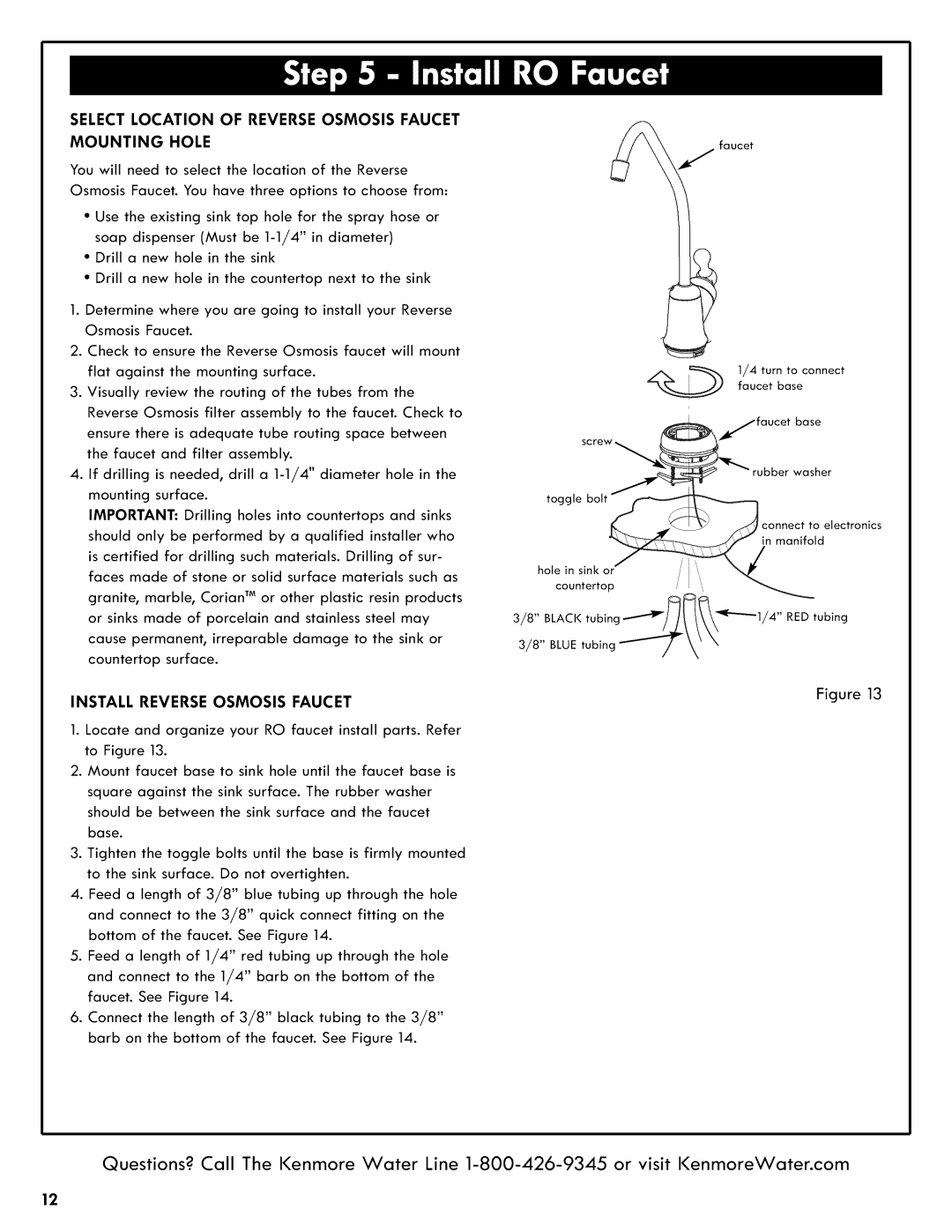 Kenmore 625.38556 owner manual Install Reverse Osmosis Faucet, Select Location of Reverse Osmosis Faucet Mounting Hole 