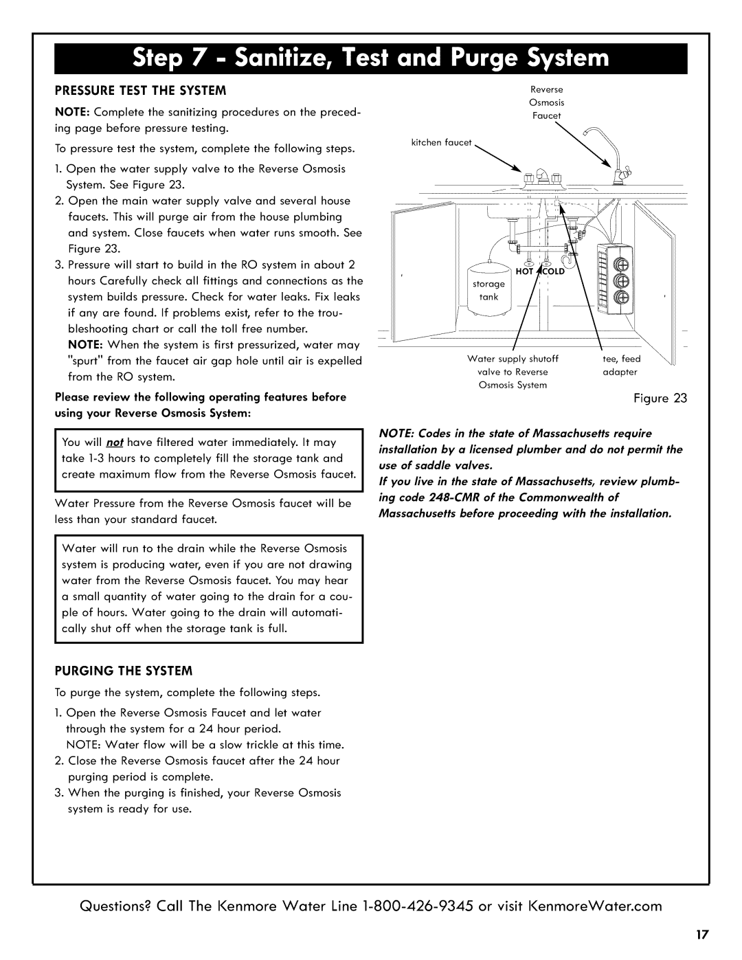 Kenmore 625.38556 owner manual Pressuretestthesystem, Purging the System 