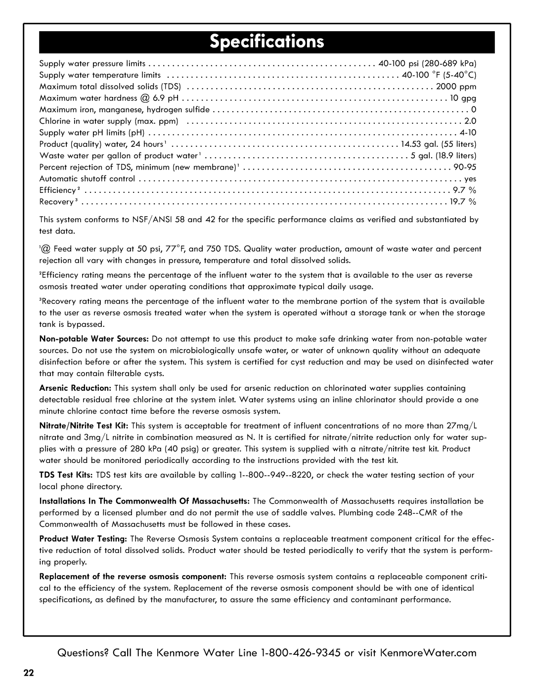 Kenmore 625.38556 owner manual Tds 