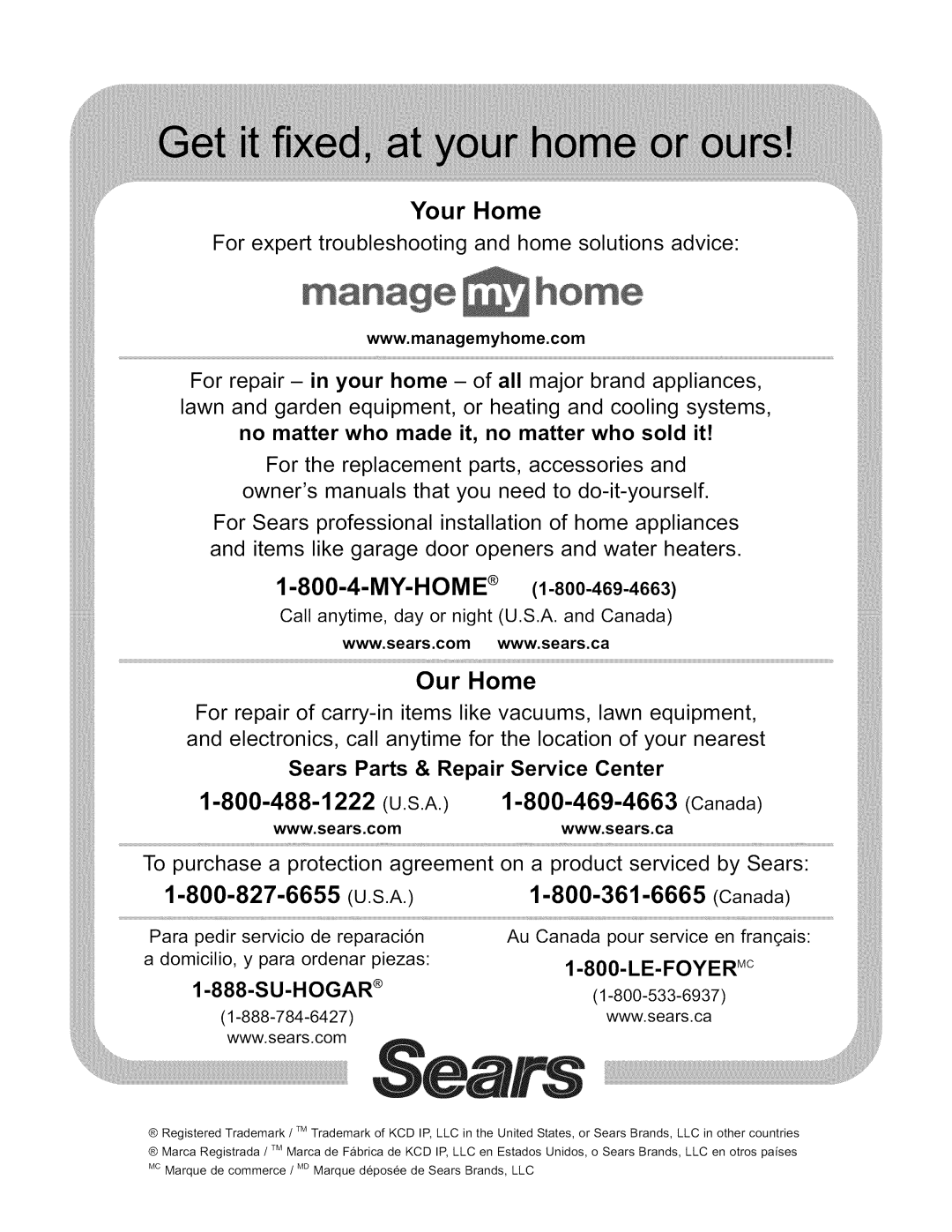 Kenmore 625.38556 owner manual Your Home 