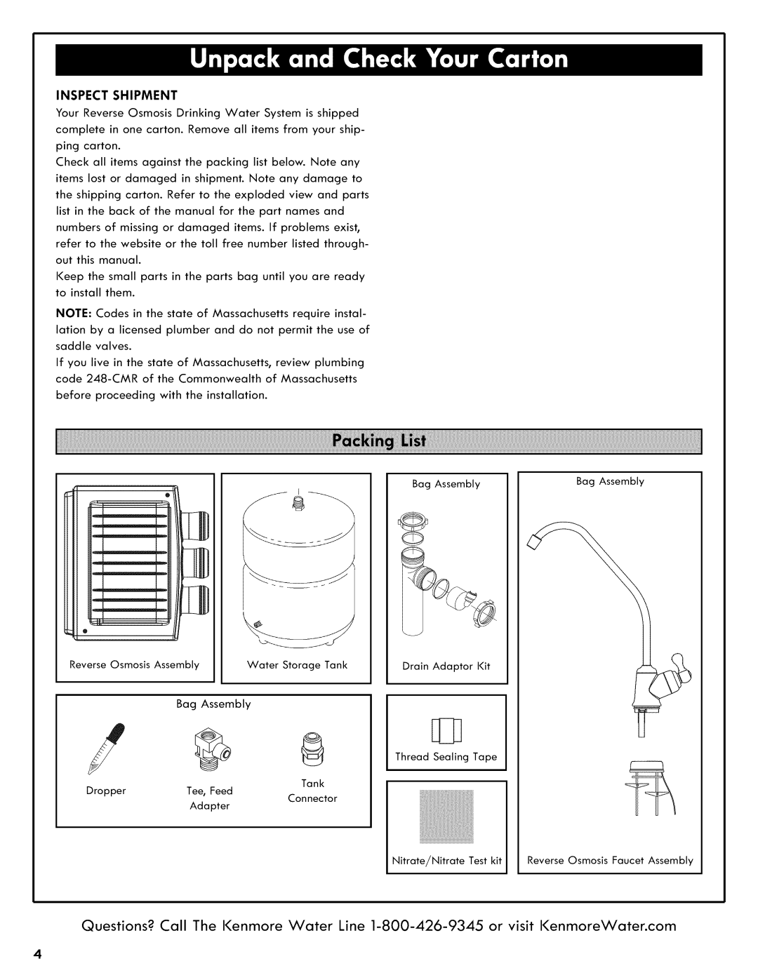 Kenmore 625.38556 owner manual Inspect Shipment 