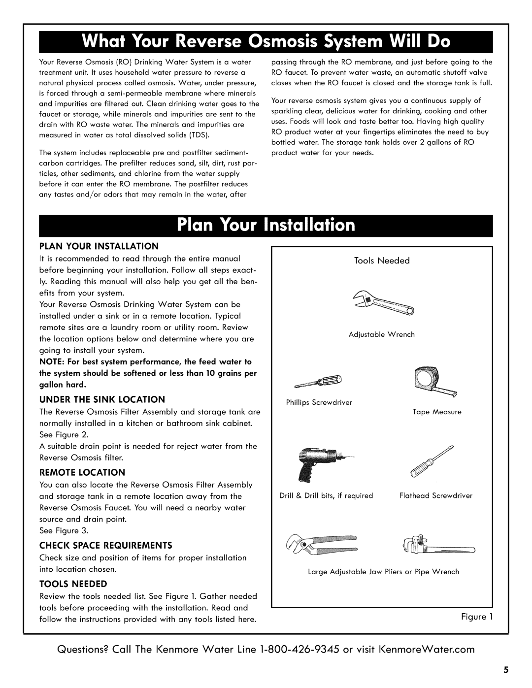 Kenmore 625.38556 Plan Your Installation, Under Sink Location, Remote Location, Check Space Requirements, Tools Needed 