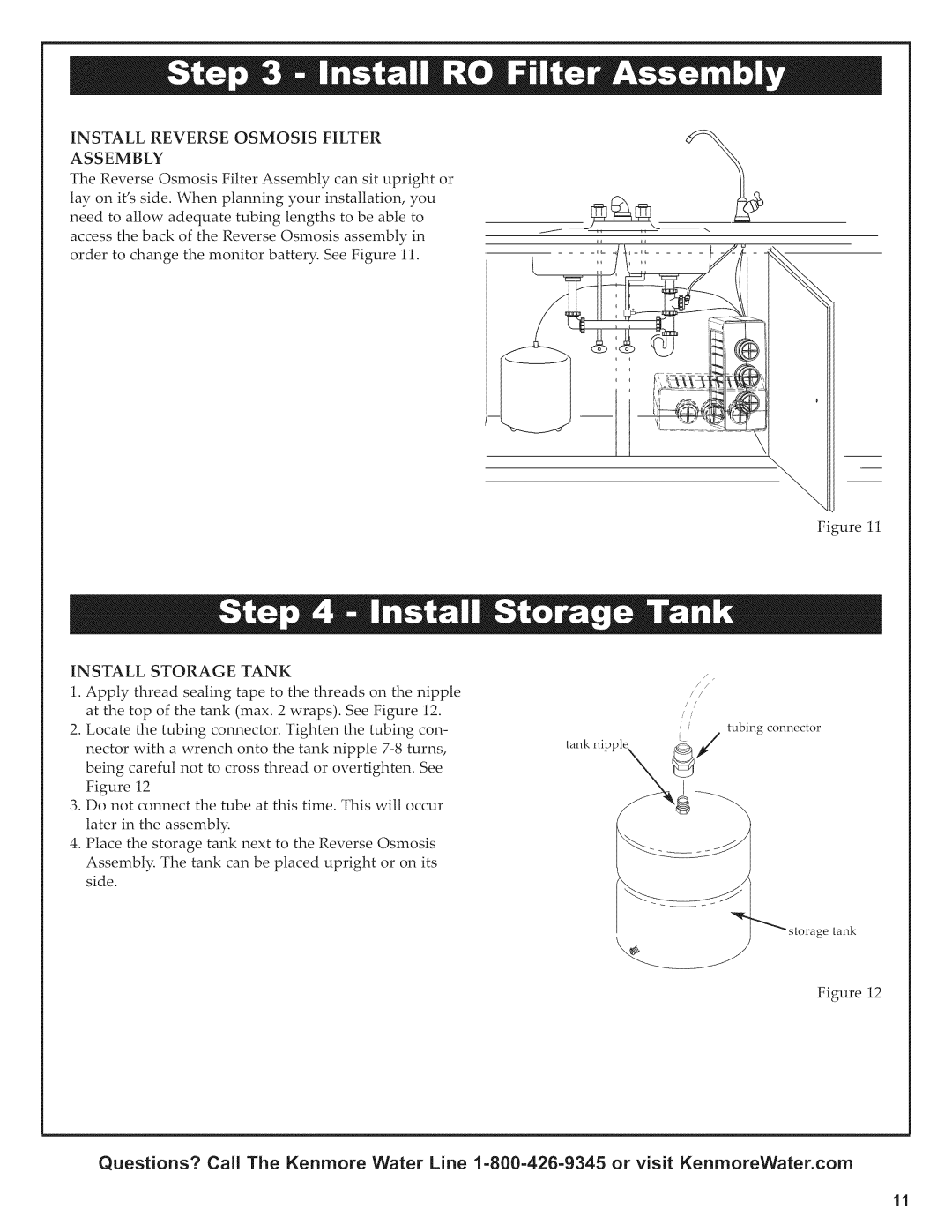 Kenmore 625.38556 owner manual Install Reverse Osmosis Filter, Install Storage Tank 