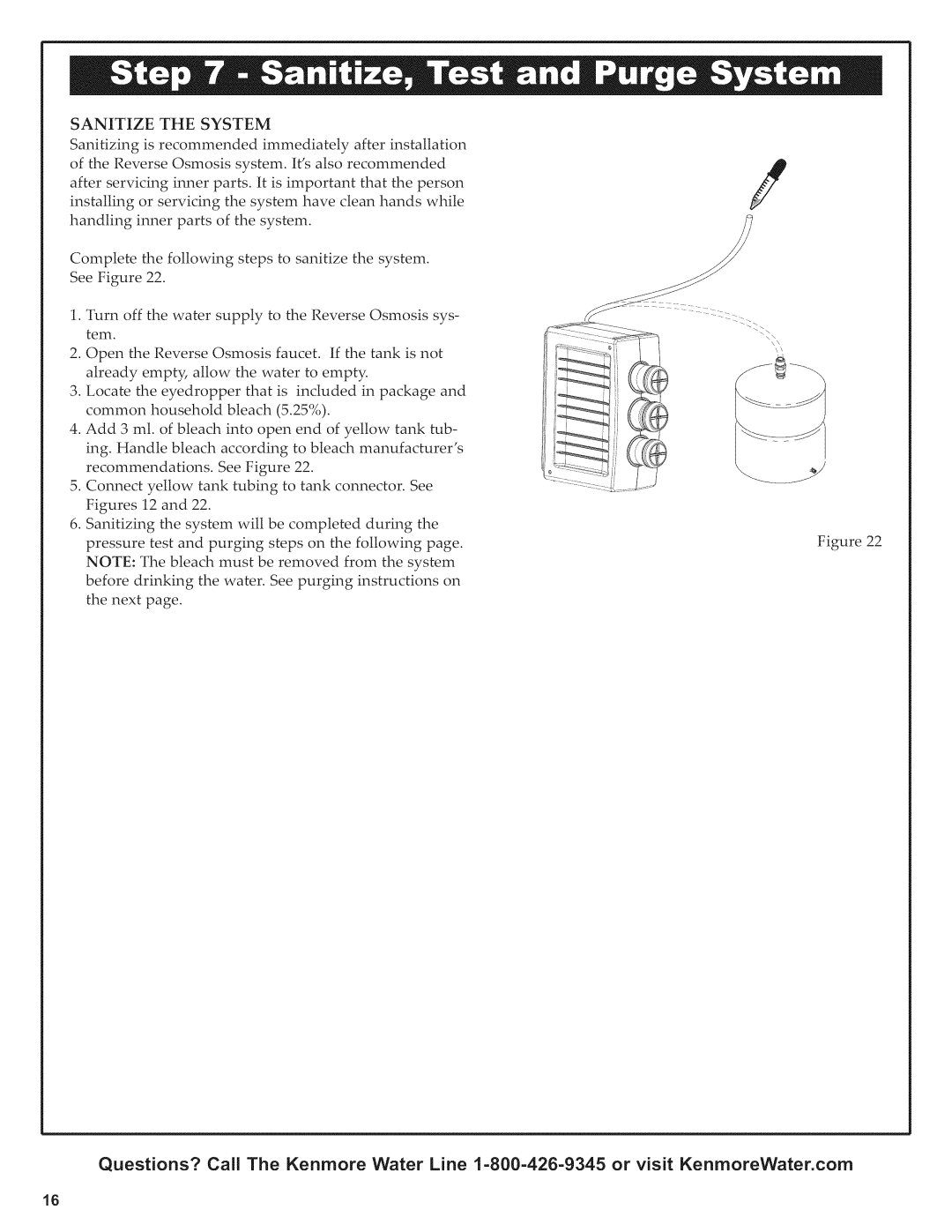 Kenmore 625.38556 owner manual Sanitize the System 