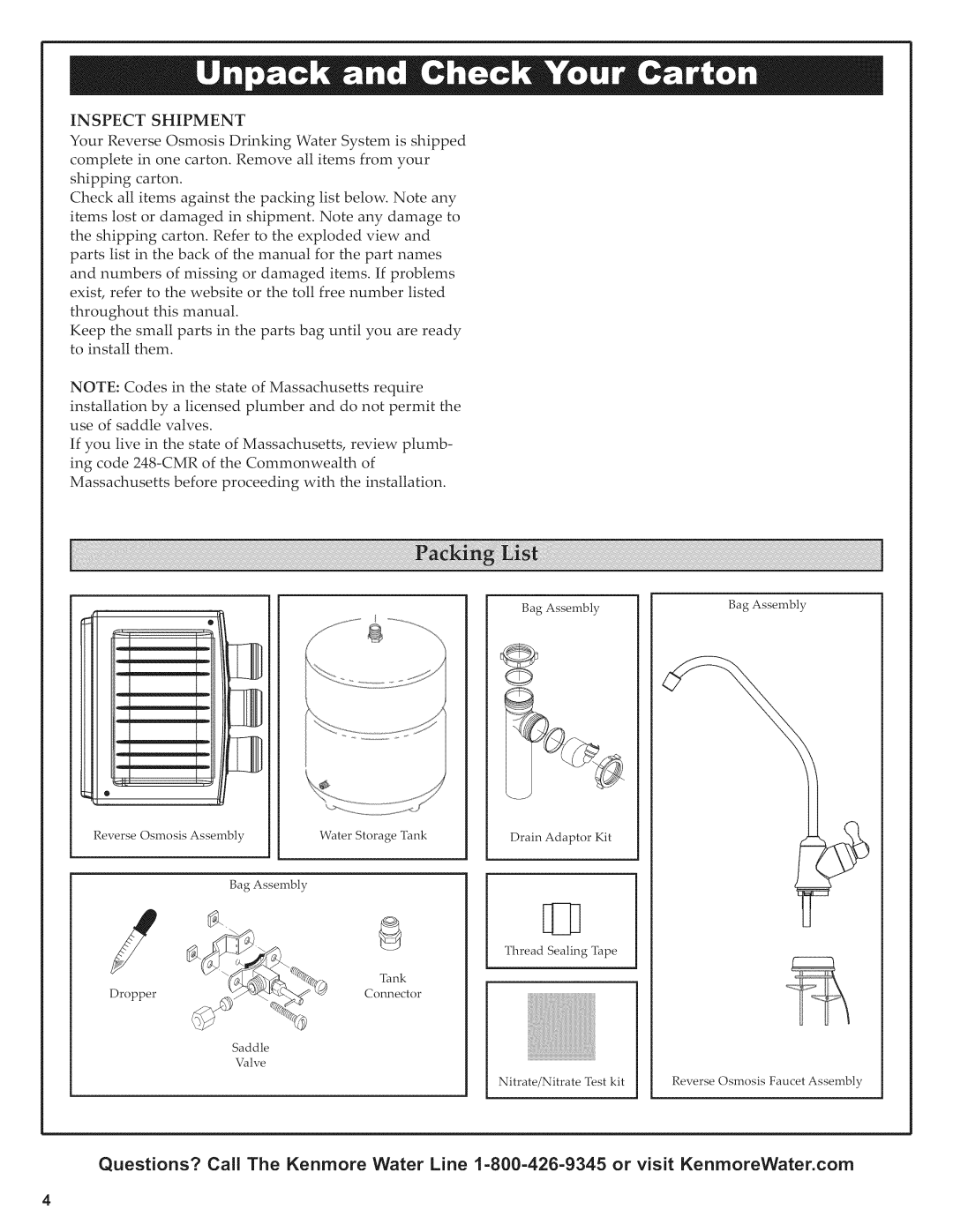 Kenmore 625.38556 owner manual Inspect Shipment 