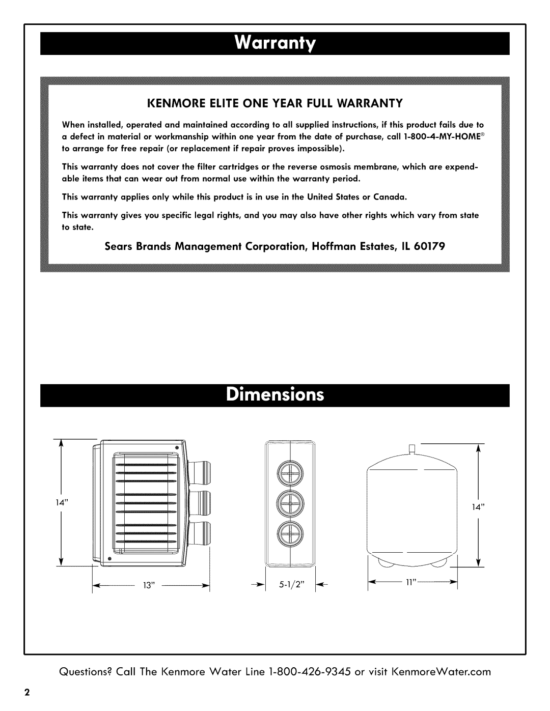 Kenmore 625.38556 owner manual Kenmore Elite ONE Year Full Warranty 