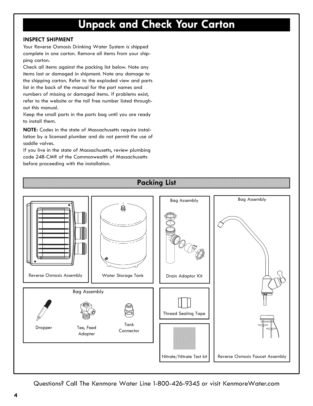 Kenmore 625.38556 owner manual Inspect Shipment 