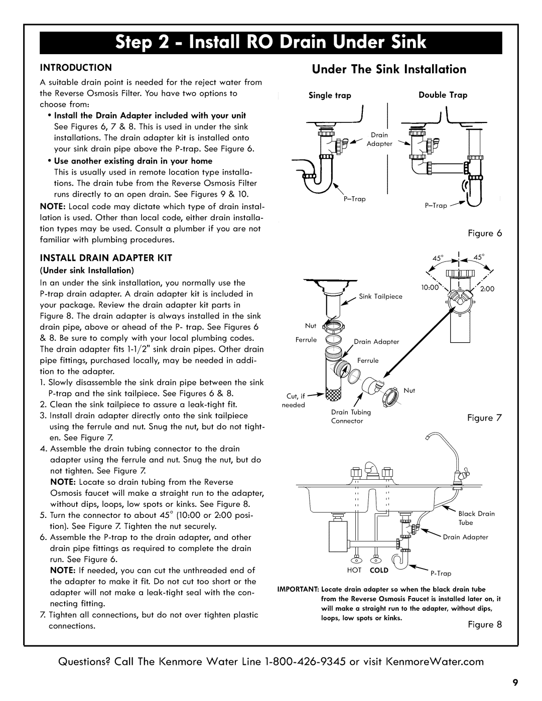 Kenmore 625.38556 owner manual Introduction, Install Drain Adapter KIT, Single trap Double Trap 