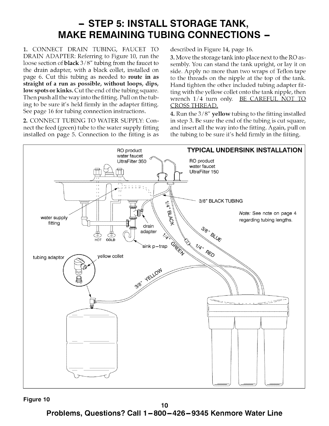 Kenmore 625.385700, 625.385720 Install Storage TANK, Make Remaining Tubing Connections, Connect Drain TUBING, Faucet to 