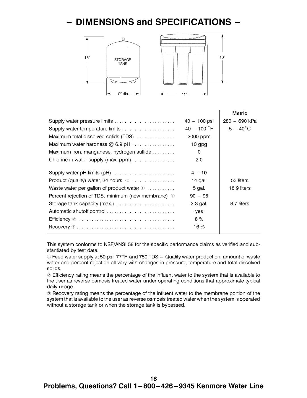 Kenmore 625.385700, 625.385720 owner manual Dimensions and Specifications, Metric 