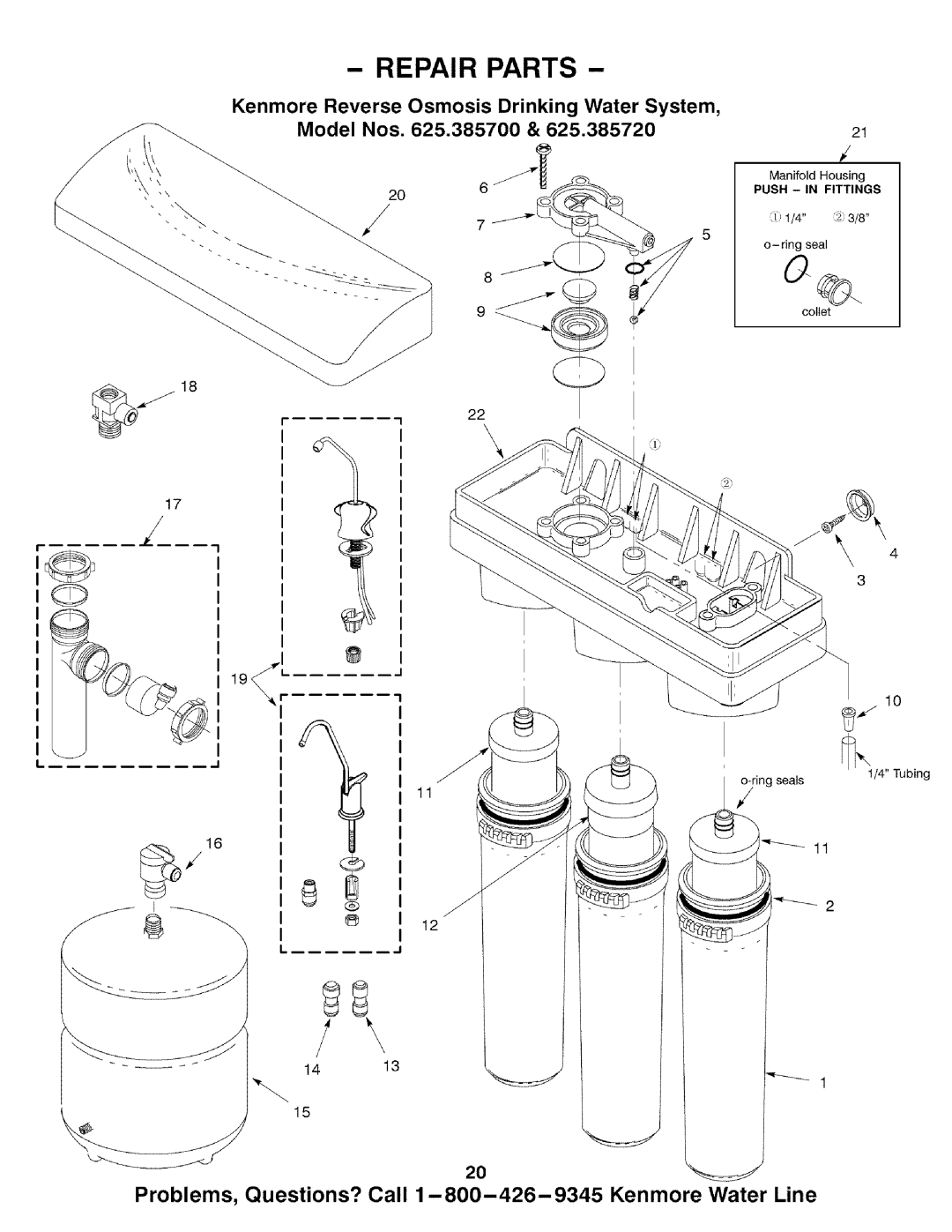 Kenmore 625.385700, 625.385720 owner manual 19i 812, Repair Parts 