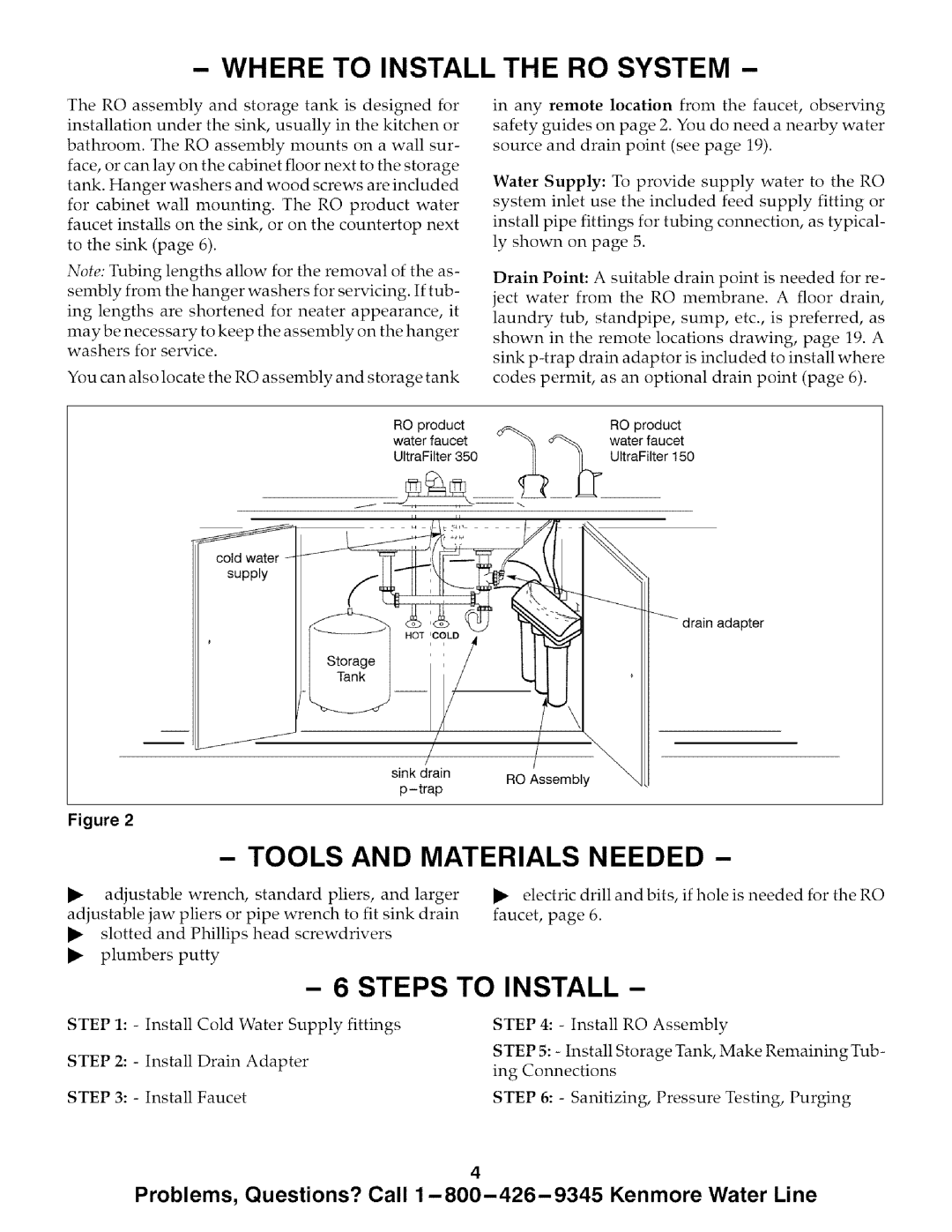 Kenmore 625.385700, 625.385720 owner manual Where to Install the RO System, Tools and Materials Needed, Steps to Install 