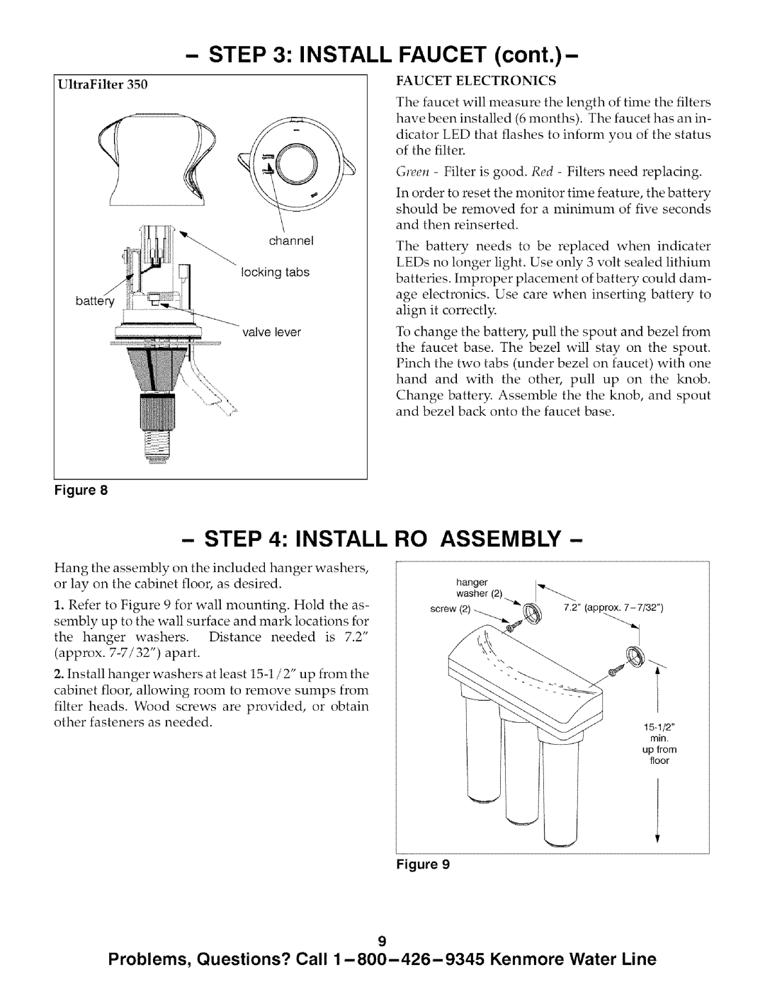 Kenmore 625.385720, 625.385700 owner manual Install RO Assembly, Faucet Electronics 